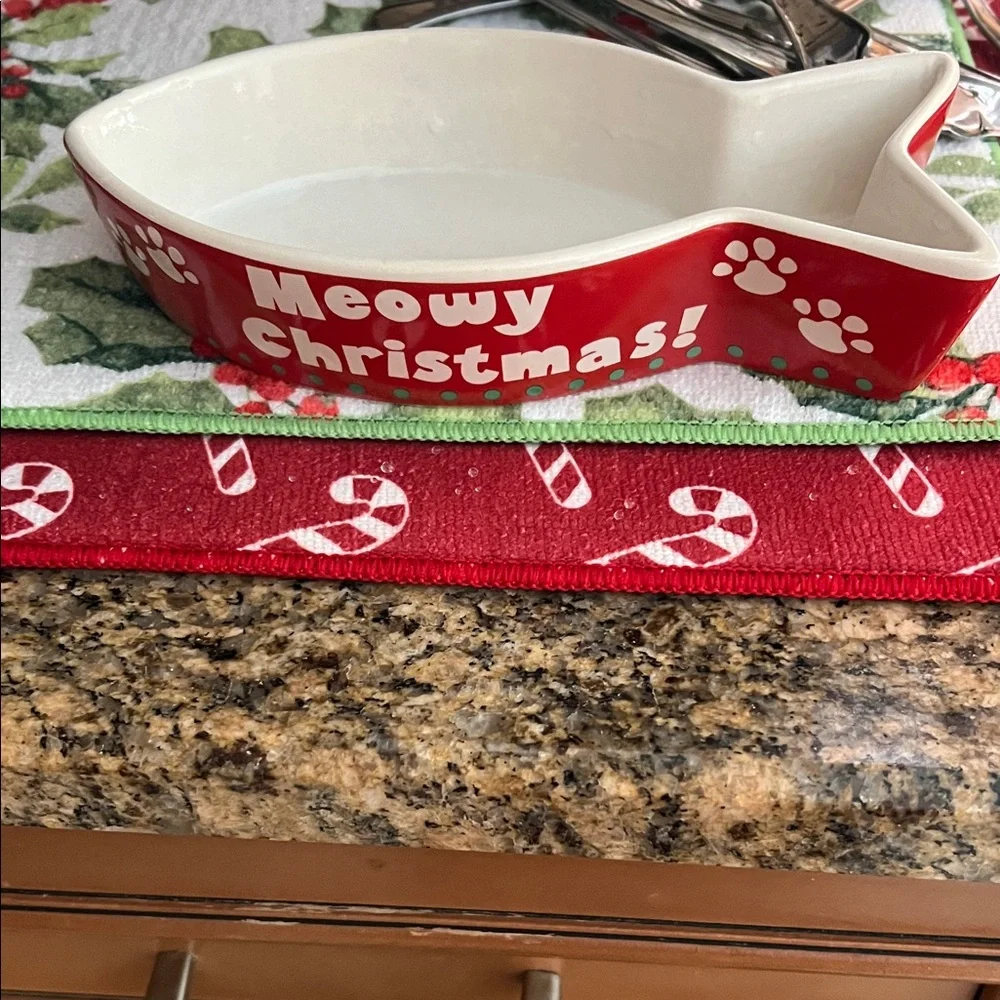 Red Cat-Shaped Christmas Bowl